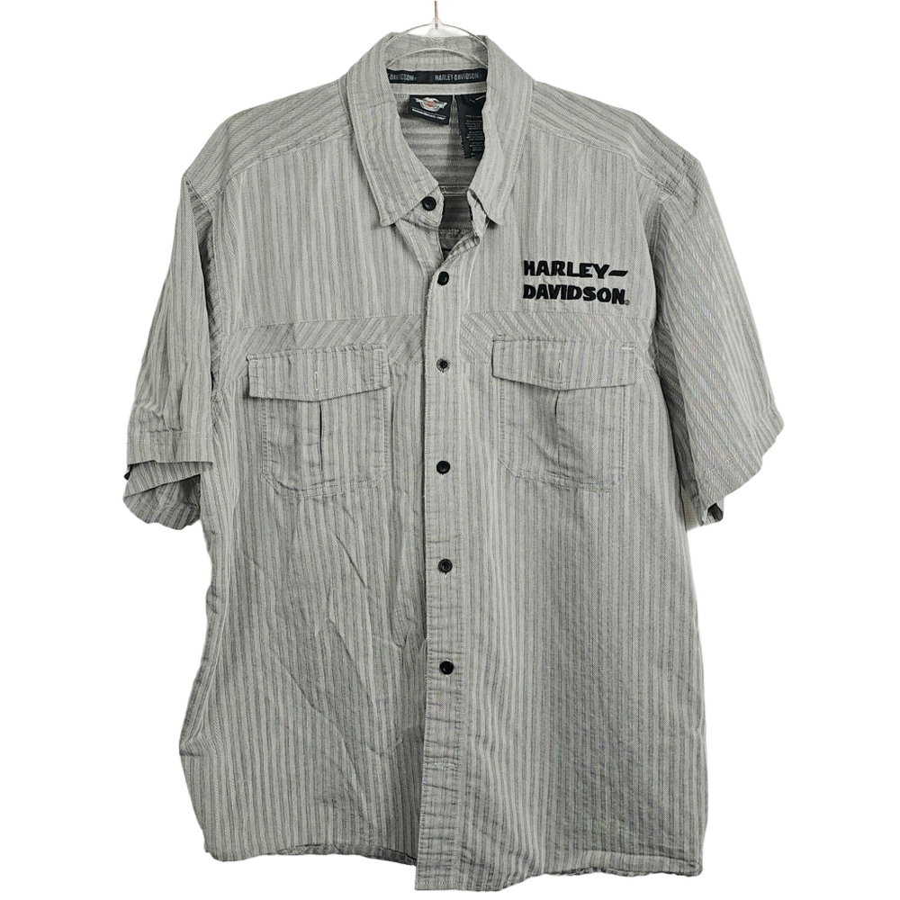 Harley-Davidson Gray Striped Men's Buttondown Shirt